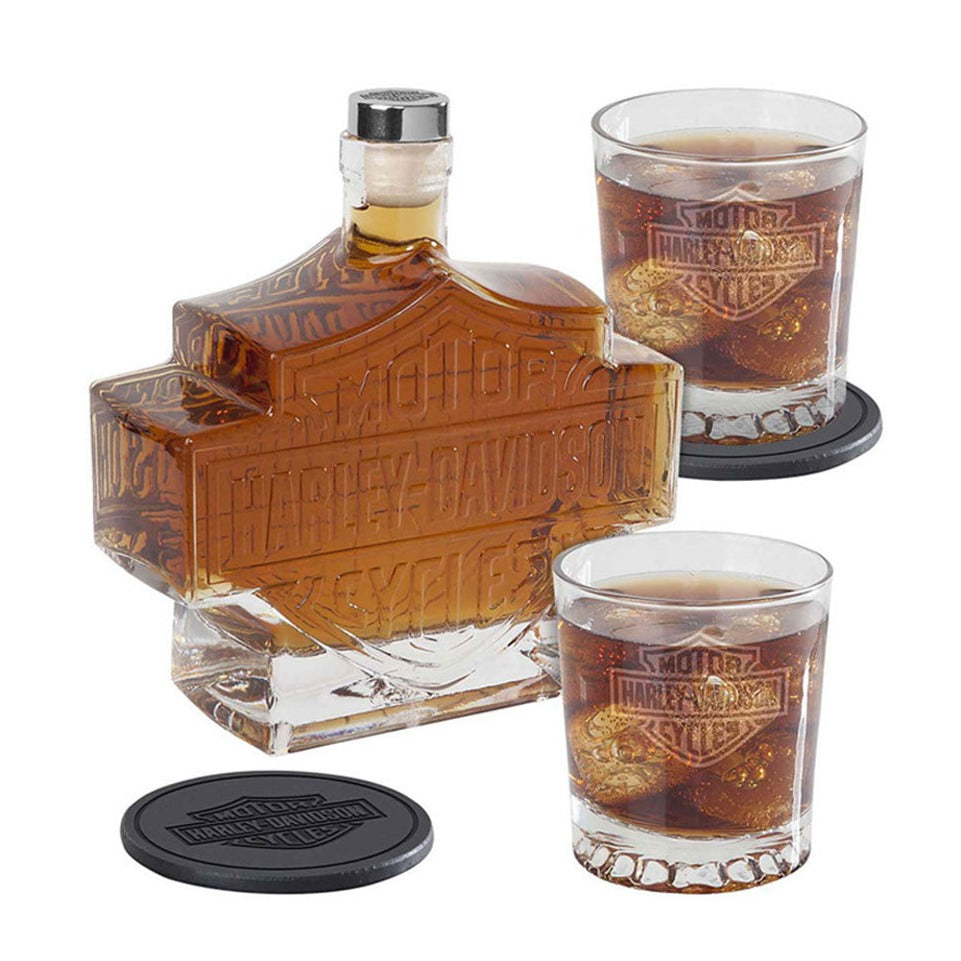 Harley-Davidson Bar Shield Logo Decanter Set, Hand Blown Set HDL
