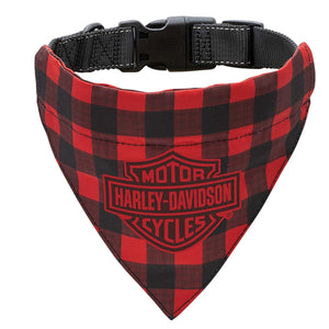 Harley-Davidson Holiday Water-Resistant Embossed B&S Adjustable Collar Clasp Plaid, Large/X-Large Pet Bandana Red/Black HDX-90211