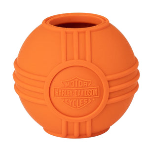 Orange rubber ball with Harley-Davidson logo on a white background