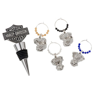 Harley-Davidson Bar & Shield Engine Wine Bottle Stopper & Wine Glass Charms Set HDX-98514