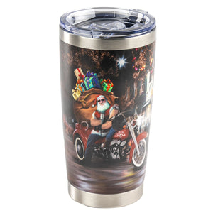 Harley-Davidson Holiday Biker Santa Double-Wall Stainless Steel 20 oz. Christmas Travel Tumbler, Santa Graphic HDX-98692