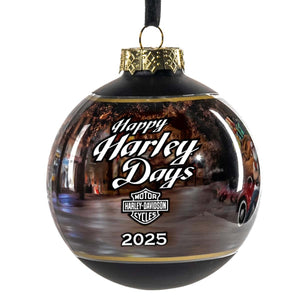 Harley Davidson ornament with 'Happy Harley Days' text and year 2025 on a white background