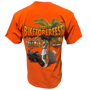 Teddy Morse's Daytona Harley-Davidson Men's Biketoberfest 2025 Frankin Bride Short Sleeve Shirt, Orange