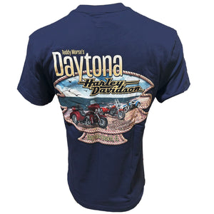 Teddy Morse's Daytona Harley-Davidson Men's Trike Beach'in Short Sleeve Shirt, Navy Blue