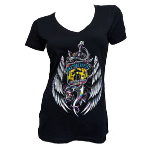 Daytona Beach Biketoberfest 2025 Women's Daggered Wings Official Logo Short Sleeve Shirt, Black