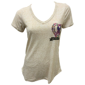 Liberty Wear Women's Destination Daytona Fight Cancer Together Short Sleeve Shirt, Oatmeal Crème D7453O