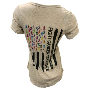 Liberty Wear Women's Destination Daytona Fight Cancer Together Short Sleeve Shirt, Oatmeal Crème D7453O