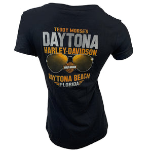 Teddy Morse's Daytona Harley-Davidson Women's Exclusive Aviator V-Neck Short Sleeve Shirt, Black