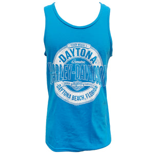 Teddy Morse's Daytona Harley-Davidson Exclusive Men's Crusader Tank Top Sleeveless Shirt, Scuba Light Blue