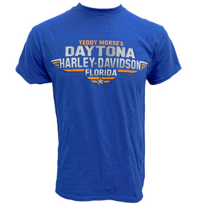 Teddy Morse's Daytona Harley-Davidson Men's Exclusive Aviator Short Sleeve Shirt, Royal Blue