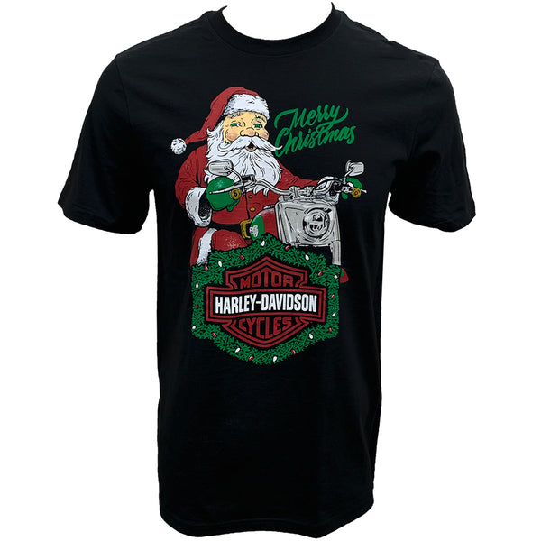 Harley-Davidson Men's Merry Christmas Santa Short Sleeve Shirt, Black