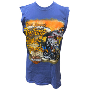 Teddy Morse's Daytona Harley-Davidson Men's Shark Fink Sleeveless Sleeve Shirt, Muscle Shirt, Denim Blue