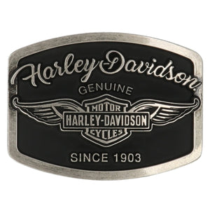 Harley-Davidson Women's H-D Bar & Shield Wings Belt Buckle, Polished Nickle Finish Black, MAU005