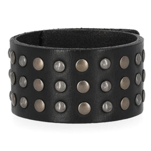 Harley-Davidson Triple Row Stud Genuine Leather Adjustable Cuff, Black MAU601