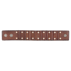 Harley-Davidson Men's Ribbed Studded Leather Cuff Bracelet Adjustable Wristband, Brown MAU606/01