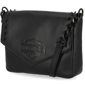 Harley-Davidson Women's Bar & Shield Cone Stud Flap Crossbody Purse, Black MHW039