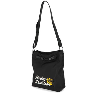 Harley-Davidson Women's Rose Hobo Summer Canvas Tote Purse w/ Adjustable Strap, Black MHW055