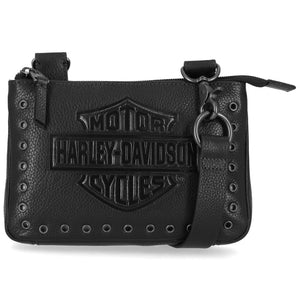 Harley-Davidson Women's Embossed B&S Logo Leather Detachable/Adjustable Shoulder Hip Bag, Black MHW121/08