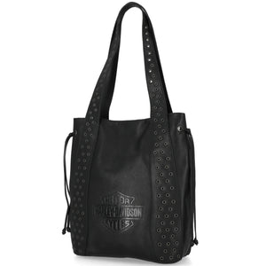 Harley-Davidson Women's Embossed B&S Logo Eyelet Top Zipper Tote Bag, Black MHW125/08