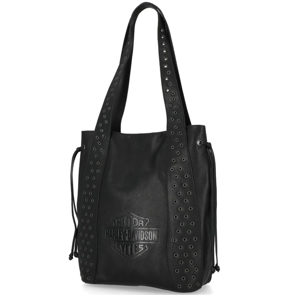 Harley-Davidson Women's Embossed B&S Logo Eyelet Top Zipper Tote Bag, Black MHW125/08