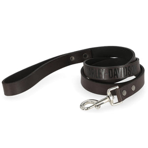 Harley-Davidson Embossed Genuine Leather Pet Leash, Matte Gunmetal Finish Black MPC260