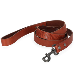 Harley-Davidson Embossed Genuine Leather Pet Leash, Matte Gunmetal Finish Cognac Orange MPC260