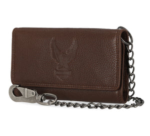 Harley-Davidson Men's Genuine Leather Iconic B&S Eagle Trucker Wallet, Brown MWM42