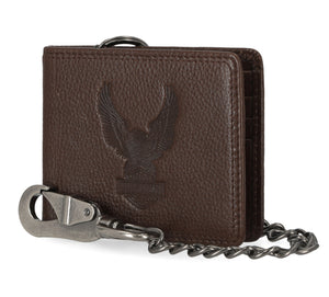 Harley-Davidson Men's Genuine Leather Iconic B&S Eagle Bifold Wallet, Brown MWM041