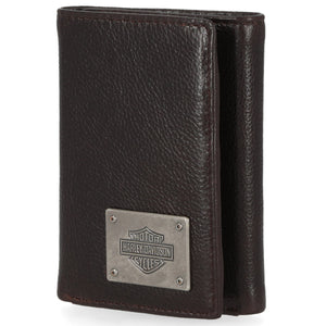 Harley-Davidson Men's Bar & Shield Plate Tri-Fold Leather Wallet MWM044, Brown
