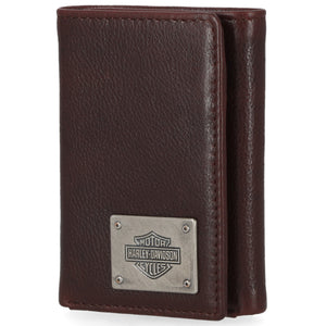 Harley-Davidson Men's Bar & Shield Plate Tri-Fold Leather Wallet MWM044, Oxblood Brown