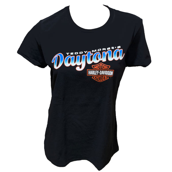 Teddy Morse's Daytona Harley-Davidson Women's Dolphin N' Ride Short Sleeve Shirt, Black