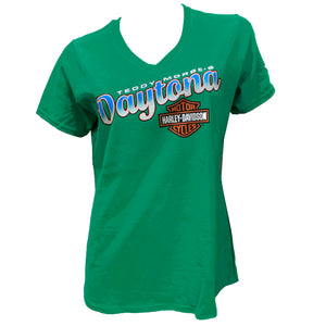 Teddy Morse's Daytona Harley-Davidson Women's Dolphin N' Ride Short Sleeve Shirt, Green