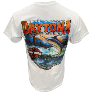 Teddy Morse's Daytona Harley-Davidson Men's Fish N' Ride Short Sleeve Shirt, White