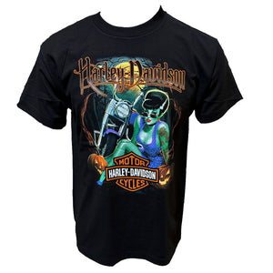 Teddy Morse's Daytona Harley-Davidson Men's Halloween Pumpkin Queen Short Sleeve Shirt, Black
