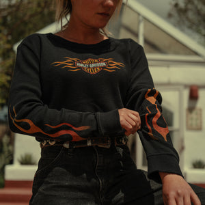 Harley-Davidson Women's Vintage Flames Thermal Long Sleeve Shirt, Black 96761-25VW