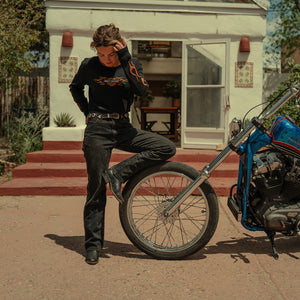 Harley-Davidson Women's Vintage Flames Thermal Long Sleeve Shirt, Black 96761-25VW