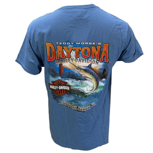 Teddy Morse's Daytona Harley-Davidson Men's Fish N' Ride Short Sleeve Shirt, Slate Blue