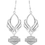 Harley-Davidson Women's Bling Rhinestones Bar & Shield Wings Drop Earrings, Silver HDE0413