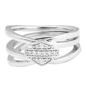Harley-Davidson Women's Twisted Bling Bar & Shield Ring Silver Finish HDR0469