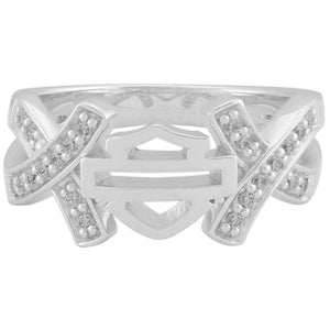 Harley-Davidson Women's Criss Cross White Crystal B&S Ring Sterling Silver HDR0556