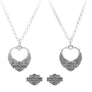 Harley-Davidson Women's Winged Heart Necklace & Earrings Gift Set, Silver HDS0004