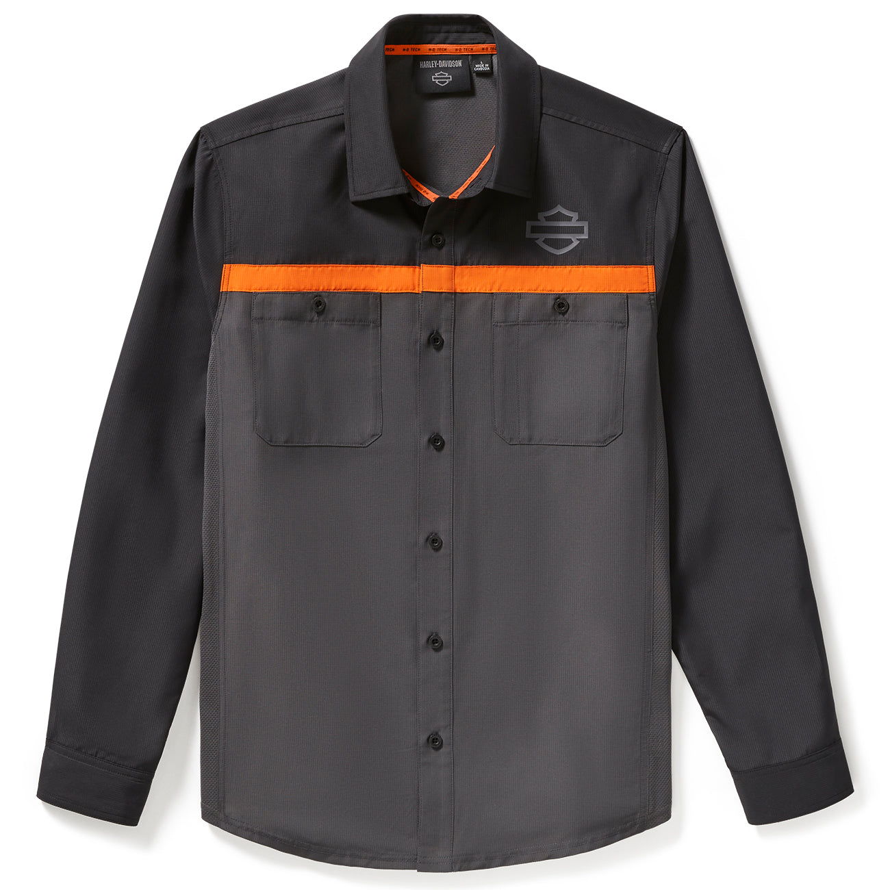 Harley-Davidson Men's H-D TECH Vented Long Sleeve Shirt, Colorblock - Asphalt & Harley Black - Medium Harley-Davidson Men's H-D TECH Vented Long Sleeve Shirt, Colorblock - Asphalt & Harley Black - Medium