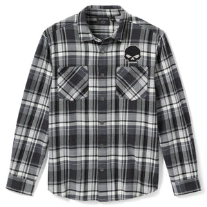 Harley-Davidson Men's Willie G Skull Plaid Button-Up Long Sleeve Shirt, Black 99290-25VM