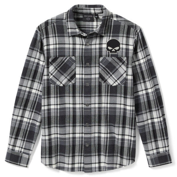 Harley-Davidson Men's Willie G Skull Plaid Button-Up Long Sleeve Shirt, Black 99290-25VM