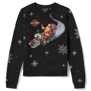 Harley-Davidson Women's Happy Harley Days Santa Christmas Fleece Long Sleeve Shirt, Black 96823-25VW