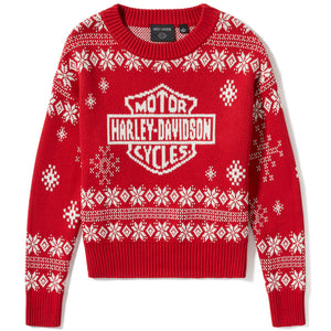 Harley-Davidson Women's Harley Holiday Sweater Long Sleeve Shirt, Red 96831-25VW
