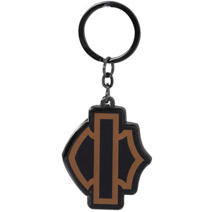 Harley-Davidson Silhouette Bar & Shield Logo Dome-Style Key Chain, Black/Orange PL4620
