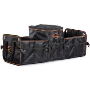 Harley-Davidson Silhouette B&S Logo Collapsible Portable Car/Truck Trunk Organizer, Black/Orange PL8440