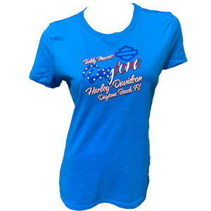 Harley-Davidson Women's Bike Week 2025 Patriot Gear Short Sleeve Shirt, Blue