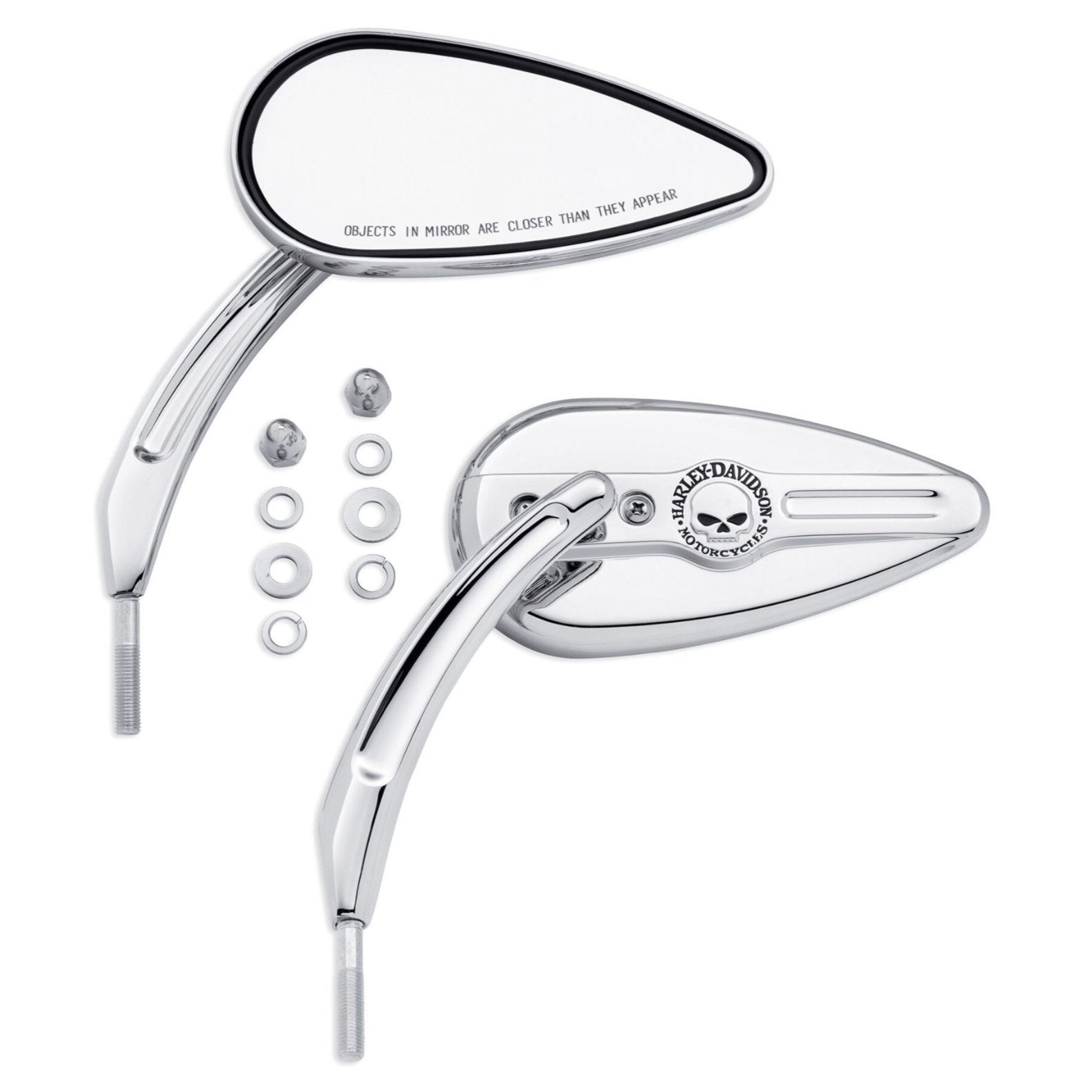 Harley-Davidson Willie G. Skull Teardrop Bike Mirrors, Chrome Harley-Davidson Willie G. Skull Teardrop Bike Mirrors, Chrome